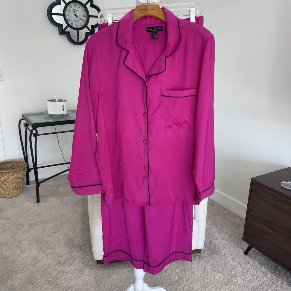House of Harlow 1960 Satin Two-Piece Pajama Set Women’s Size L - Pink/Fuchsia